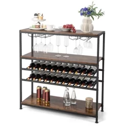 Costway Rustic 5-tier Wine Rack Table 22 Bottle Wine Cabinet Freestanding With Glass Holder -Cozy Living Deals Store GUEST 6d00ccbe be76 4c6e 8246 79b47c1e3480