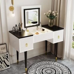 43.3" Modern Vanity Table Set With Flip-Up Mirror, LED Lights And Storage - ModernLuxe