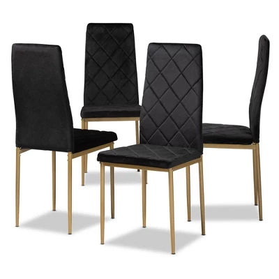 4pc Blaise Velvet Fabric Upholstered And Metal Dining Chair Set - Baxton Studio 8 4pc Blaise Velvet Fabric Upholstered And Metal Dining Chair Set - Baxton Studio - Image 8