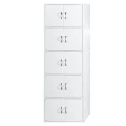 Hodedah Heavy Duty Engineered Wood 10 Door Enclosed Multipurpose Storage Cabinet For Kitchen, Office, Kids Room, And Other Home Organization, White
