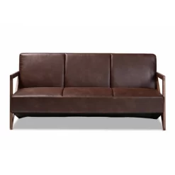 Christa Faux Leather Effect Fabric Upholstered Wood Sofa Dark Brown/Walnut Brown - Baxton Studio