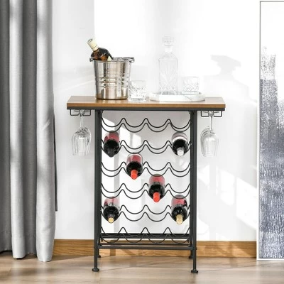 HOMCOM 24-Bottle Industrial Modern Wine Rack Table, Freestanding 6 Tier Wine Bottle Organizer With Glass Stemware Holder , Natural / Black 1 HOMCOM 24-Bottle Industrial Modern Wine Rack Table, Freestanding 6 Tier Wine Bottle Organizer With Glass Stemware Holder , Natural / Black