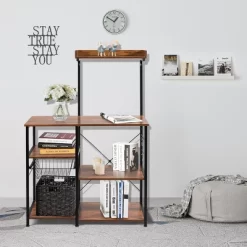 Costway 4-Tier Vintage Kitchen Baker's Rack Utility Microwave Stand W/ Basket & 5 Hooks -Cozy Living Deals Store GUEST 6f91a8b4 7336 4d48 92d8 a31479990f53