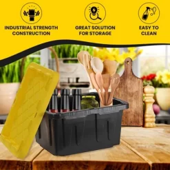 Juggernaut Storage Multipurpose 5 Gallon Lockable Plastic Storage Tote With Secure Snap Fitting Lid For Home Organization, Black/Yellow (Set Of 2) -Cozy Living Deals Store GUEST 6fa5a5fb 7c20 4d15 b0e3 3097ffb522d3