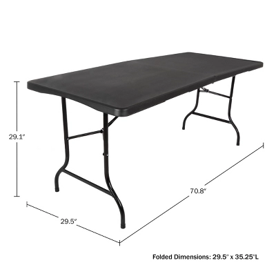 Folding Table Set - Set Of 2 Lightweight Portable Tables - 6-Foot-Long Plastic Tabletops For Camping, Parties, And Dining By Everyday Home (Black) 2 Folding Table Set - Set Of 2 Lightweight Portable Tables - 6-Foot-Long Plastic Tabletops For Camping, Parties, And Dining By Everyday Home (Black) - Image 2