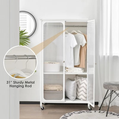 Costway Storage Wardrobe Cabinet Mobile Armoire Closet With Hanging Rod & Adjustable Shelf 4 Costway Storage Wardrobe Cabinet Mobile Armoire Closet With Hanging Rod & Adjustable Shelf - Image 4