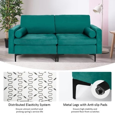 Costway Modern Loveseat 2-Seat Sofa Couch W/ 2 Bolsters Side Storage Pocket Teal 6 Costway Modern Loveseat 2-Seat Sofa Couch W/ 2 Bolsters Side Storage Pocket Teal - Image 6
