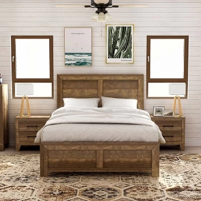 3pc Queen Quail Bedroom Set With 2 Nightstands Rustic Light Walnut - HOMES: Inside + Out 1 3pc Queen Quail Bedroom Set With 2 Nightstands Rustic Light Walnut - HOMES: Inside + Out