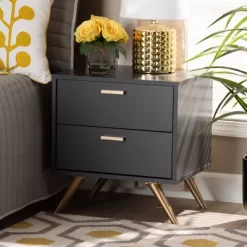 Kelson Wood 2 Drawer Nightstand Dark Gray/Gold - Baxton Studio 6 Kelson Wood 2 Drawer Nightstand Dark Gray/Gold - Baxton Studio -Cozy Living Deals Store GUEST 7181cbb4 9260 4374 8808 a18d8ac8ccfb