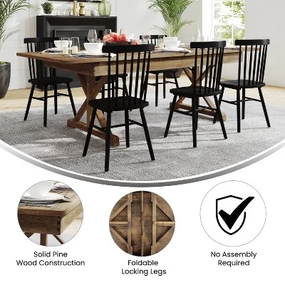 Merrick Lane 8' X 40" Rectangular Antique Rustic Solid Pine Foldable Dining Table With Crisscross Legs 7 Merrick Lane 8' X 40" Rectangular Antique Rustic Solid Pine Foldable Dining Table With Crisscross Legs - Image 7