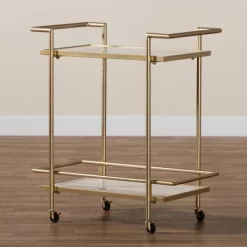 Louise Metal And Marble 2 Tier Wine Cart Gold/White Marble - Baxton Studio -Cozy Living Deals Store GUEST 721e71c8 4f75 4c41 82c0 1c934b24e020