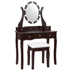 Tangkula Vanity Table Makeup Dresser Desk W/LED Light Drawers & Stool Black/Brown/White -Cozy Living Deals Store GUEST 72412970 26de 46e3 968d 231e8d6a719c