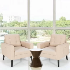 Costway Set Of 2 Upholstered Accent Chair Single Sofa Armchair W/ Wooden Legs 13 Costway Set Of 2 Upholstered Accent Chair Single Sofa Armchair W/ Wooden Legs -Cozy Living Deals Store GUEST 72663b47 0093 46de 8160 9cc68c6c3682