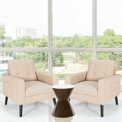 Costway Set Of 2 Upholstered Accent Chair Single Sofa Armchair W/ Wooden Legs 3 Costway Set Of 2 Upholstered Accent Chair Single Sofa Armchair W/ Wooden Legs - Image 3