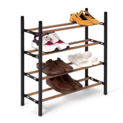Juvale Free Standing 4 Tier 24 Pair Shoe Rack Shelf Organizer For Entryway Closet, 24"-45" Expandable, Black & Oak Grain Metal -Cozy Living Deals Store GUEST 731942a0 3866 4e10 9d4f 4cd853825082