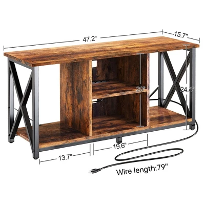 Fabato Wood TV Stand And Entertainment Center With Socket Plug-In Station, Height Adjustable Shelf, And Wire Threading Holes 4 Fabato Wood TV Stand And Entertainment Center With Socket Plug-In Station, Height Adjustable Shelf, And Wire Threading Holes - Image 4