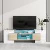 Versatile TV Stand For TVs Up To 80" With 2 Lighted Glass Shelves And LED Color Changing Lights - ModernLuxe