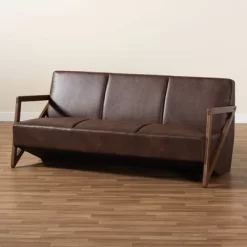 Christa Faux Leather Effect Fabric Upholstered Wood Sofa Dark Brown/Walnut Brown - Baxton Studio -Cozy Living Deals Store GUEST 742c2af8 1e2f 45c1 81c5 9803660511c3