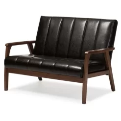 Nikko Mid-Century Modern Scandinavian Style Faux Leather Wooden 2 Seater Loveseat - Baxton Studio -Cozy Living Deals Store GUEST 753fe990 507c 4bd0 bb64 c2f5d6a8731e