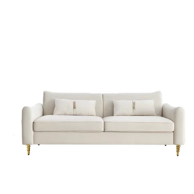 80.3" Modern Velvet Tufted Sofa With 2 Pillows And Gold Legs - ModernLuxe 5 80.3" Modern Velvet Tufted Sofa With 2 Pillows And Gold Legs - ModernLuxe - Image 5