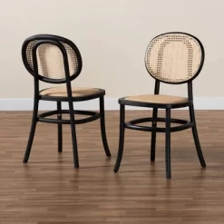 2pc Garold Woven Rattan And Wood Cane Dining Chair Set - Baxton Studio -Cozy Living Deals Store GUEST 7570e0cd 899f 4363 9980 d627a2ef01e7