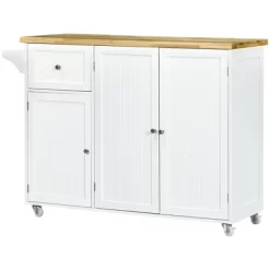 HOMCOM Triple-Cabinet Rolling Kitchen Island On Wheels, Kitchen Cart With Storage Shelf Adjustment, Rolling Utility Cart Wood, Big Drawer, White -Cozy Living Deals Store GUEST 75e20747 1f08 4856 8f4d 02159d8f9173