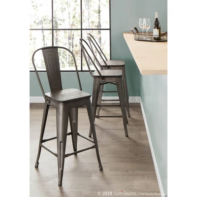 Set Of 2 24" Oregon Industrial High Back Counter Height Barstools - LumiSource 7 Set Of 2 24" Oregon Industrial High Back Counter Height Barstools - LumiSource - Image 7