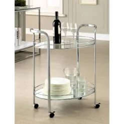 Derria Oval Mirrored Metal Frame Serving Cart - Furniture Of America