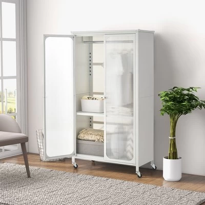 Costway Storage Wardrobe Cabinet Mobile Armoire Closet With Hanging Rod & Adjustable Shelf 3 Costway Storage Wardrobe Cabinet Mobile Armoire Closet With Hanging Rod & Adjustable Shelf - Image 3
