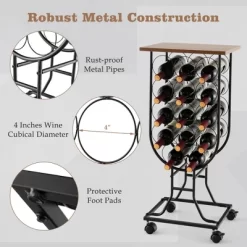 Costway 14 Bottles Wine Rack Console Table Freestanding Wine Storage With Woodtop & Wheels -Cozy Living Deals Store GUEST 777c787c 7df5 4f32 812c 6452c0f6e142