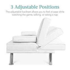 Best Choice Products Modern Faux Leather Convertible Futon Sofa W/ Removable Armrests, Metal Legs, 2 Cupholders - White