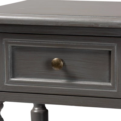 Sheldon Vintage Wood 1 Drawer Nightstand Gray - Baxton Studio 4 Sheldon Vintage Wood 1 Drawer Nightstand Gray - Baxton Studio - Image 4