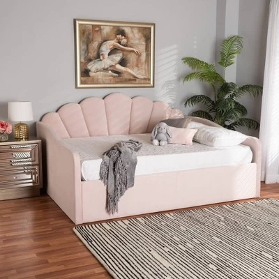 Queen Timila Velvet Fabric Upholstered Daybed Light Pink - Baxton Studio 1 Queen Timila Velvet Fabric Upholstered Daybed Light Pink - Baxton Studio