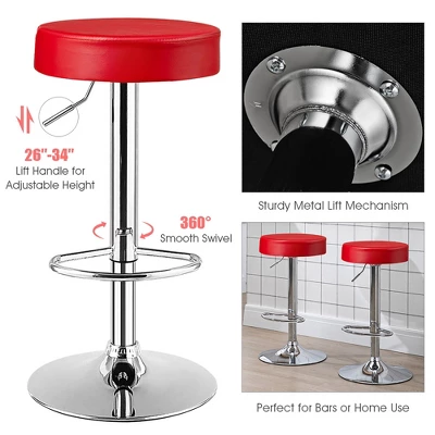 Costway 1 PC Round Bar Stool Adjustable Swivel Pub Chair U Leather With Footrest White Black Red 6 Costway 1 PC Round Bar Stool Adjustable Swivel Pub Chair U Leather With Footrest White Black Red - Image 6
