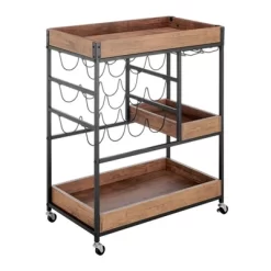 12 Bottles Rustic Walnut Wood And Metal Rolling Farmhouse Style Bar Cart Brown/Black - Danya B. -Cozy Living Deals Store GUEST 7bbbaa90 9044 4e41 b23b 8af641e29ae7