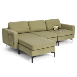 Costway Modern Modular 3-Seat Sofa Couch W/ Side Storage Pocket & Metal Leg GreenGrey -Cozy Living Deals Store GUEST 7bd474fc a443 4101 9a48 16d47fa9cba2