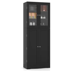 Costway Tall Storage Cabinet Kitchen Pantry Cupboard With Tempered Glass Doors & Shelves Black/White -Cozy Living Deals Store GUEST 7d28cfd6 e4cb 49bf bb89 e80874f61da2