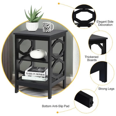 Costway 3-tier Nightstand Sofa Side End Accent Table Storage Display Shelf WhiteBlackEspressoGrey 6 Costway 3-tier Nightstand Sofa Side End Accent Table Storage Display Shelf WhiteBlackEspressoGrey - Image 6