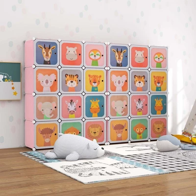 Costway 12-Cube Kids Wardrobe Baby Dresser Bedroom Armoire Clothes Hanging Closet With Door Blue/Pink 1 Costway 12-Cube Kids Wardrobe Baby Dresser Bedroom Armoire Clothes Hanging Closet With Door Blue/Pink