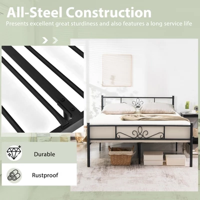 Costway Twin/Queen/Full Metal Platform Bed Frame With Headboard And Footboard No Box Spring Needed 7 Costway Twin/Queen/Full Metal Platform Bed Frame With Headboard And Footboard No Box Spring Needed - Image 7