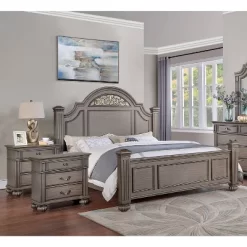 3pc Pennings Traditional Bed Set With 2 Nightstands Gray - HOMES: Inside + Out
