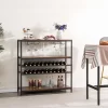 Costway Rustic 5-tier Wine Rack Table 22 Bottle Wine Cabinet Freestanding With Glass Holder