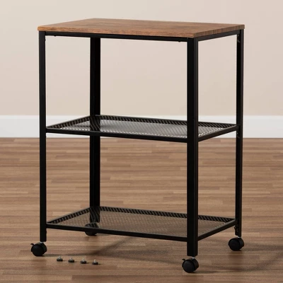 Verna Metal And Wood Kitchen Serving Cart Oak Brown/Black - Baxton Studio 5 Verna Metal And Wood Kitchen Serving Cart Oak Brown/Black - Baxton Studio - Image 5