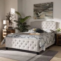 Marion Fabric Upholstered Button Tufted Panel Bed - Baxton Studio -Cozy Living Deals Store GUEST 80603173 fae8 4b3e bb63 646383e71973