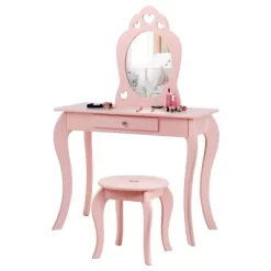 Costway Kids Vanity Set Princess Makeup Dressing Play Table Set W/Mirror -Cozy Living Deals Store GUEST 80949542 0680 45ab ba7c 022ff90486fb