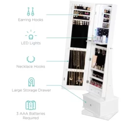 Best Choice Products 360 Swivel Standing Mirrored Jewelry Cabinet, LED-Lit Makeup Organizer W/ Mirror - White -Cozy Living Deals Store GUEST 8101c648 c246 41fe a99d 84d5be6ee48a