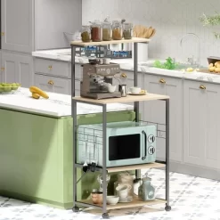 Bestier 4 Tier Shelves Portable Utility Kitchen Storage Baker's Rack Organizer Cart Stand With Adjustable Wheels And Side Hooks, 49 Inch, Oak -Cozy Living Deals Store GUEST 813e332a dd06 41fd 85ac 9c39ccb6bbe5