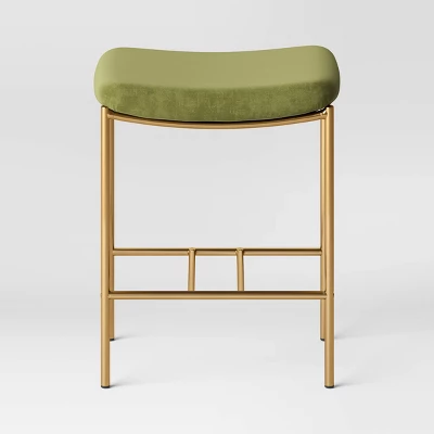 Orion Luxe Backless Counter Height Barstool With Brass Legs Olive Green Velvet - Threshold™ 2 Orion Luxe Backless Counter Height Barstool With Brass Legs Olive Green Velvet - Threshold™ - Image 2
