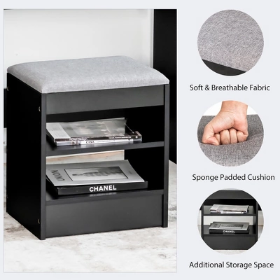 Costway Vanity Table Set With Lighted Mirror 8 LED Bulbs Large Drawer Cushion Stool 6 Costway Vanity Table Set With Lighted Mirror 8 LED Bulbs Large Drawer Cushion Stool - Image 6