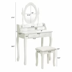 Costway Vanity Wood Makeup Dressing Table Stool 4 Drawers Black/White